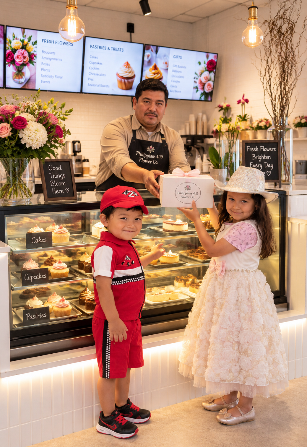 Pastry counter with cakes, cupcakes and treats